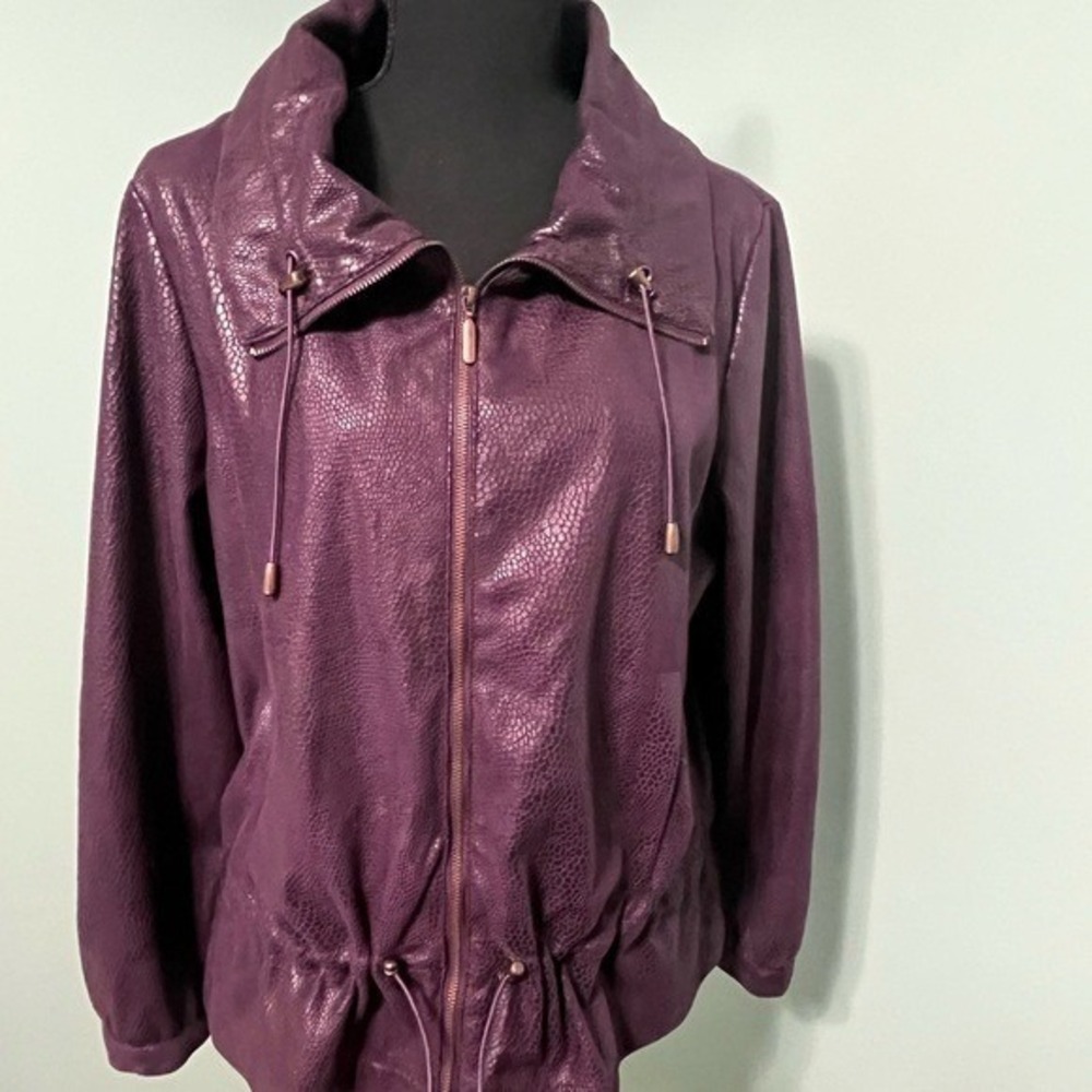 Y2K Ruby Rd Purple Snakeskin Jacket Sz 16 Embossed Zip Up Funnel Neck Whimsigoth